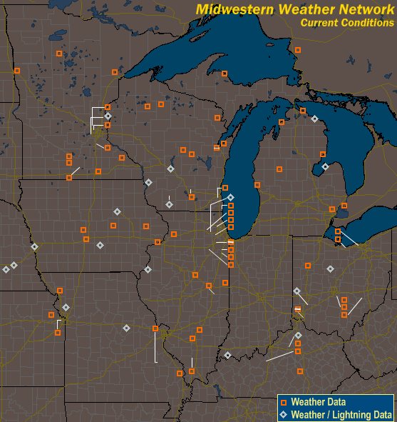 Mesomap of Midwestern Weather Network Stations